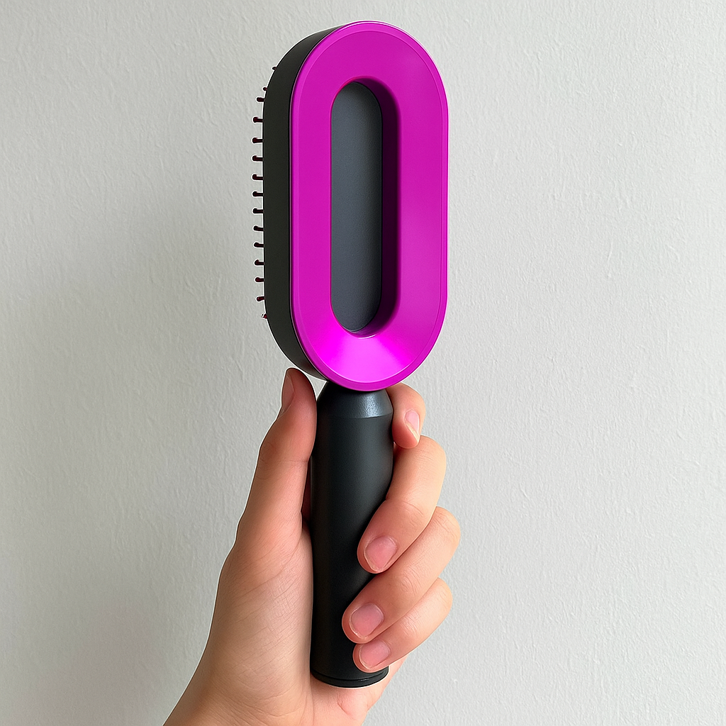 Brosse Éclat Auto-Nettoyante – Démêlez, Massez et Brillez en Un Clic !