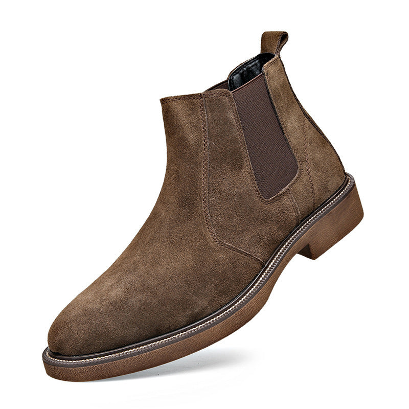 Men's Suede Leather Autumn And Winter New Fleece-lined Pointed Ankle Boots