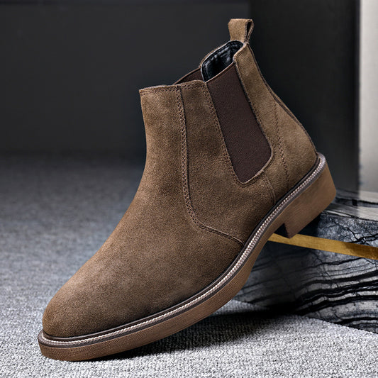 Men's Suede Leather Autumn And Winter New Fleece-lined Pointed Ankle Boots
