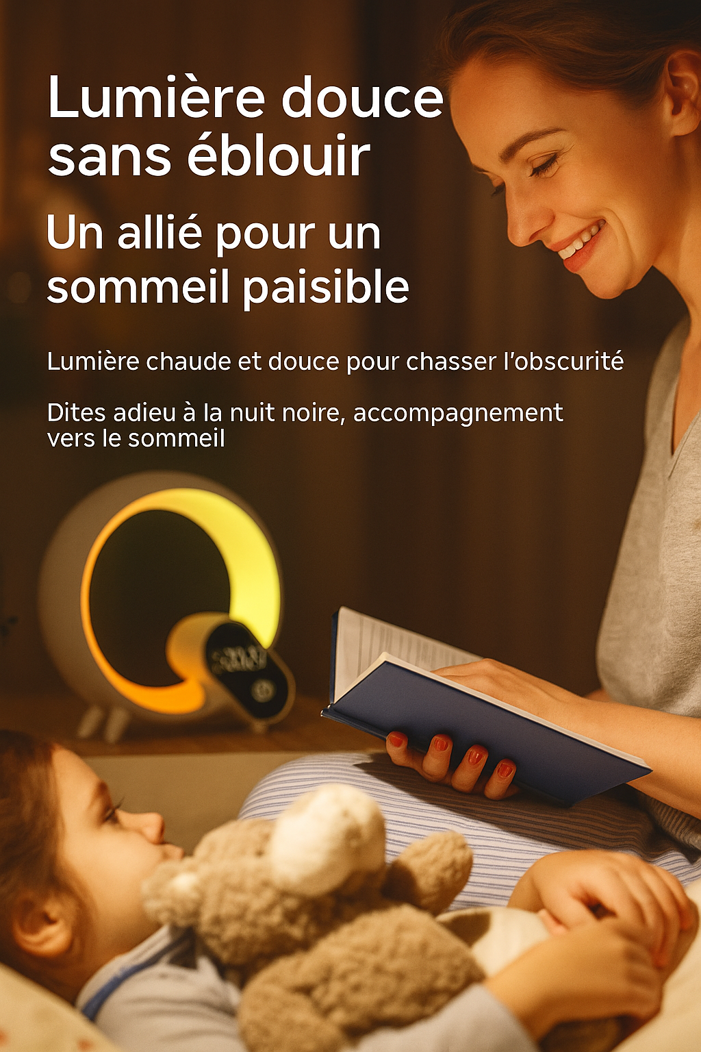 Petit Soleil du Matin – Réveil Enfant Magique, Lumière d’Aube Naturelle, Veilleuse Multicolore & Musique Douce en Bluetooth