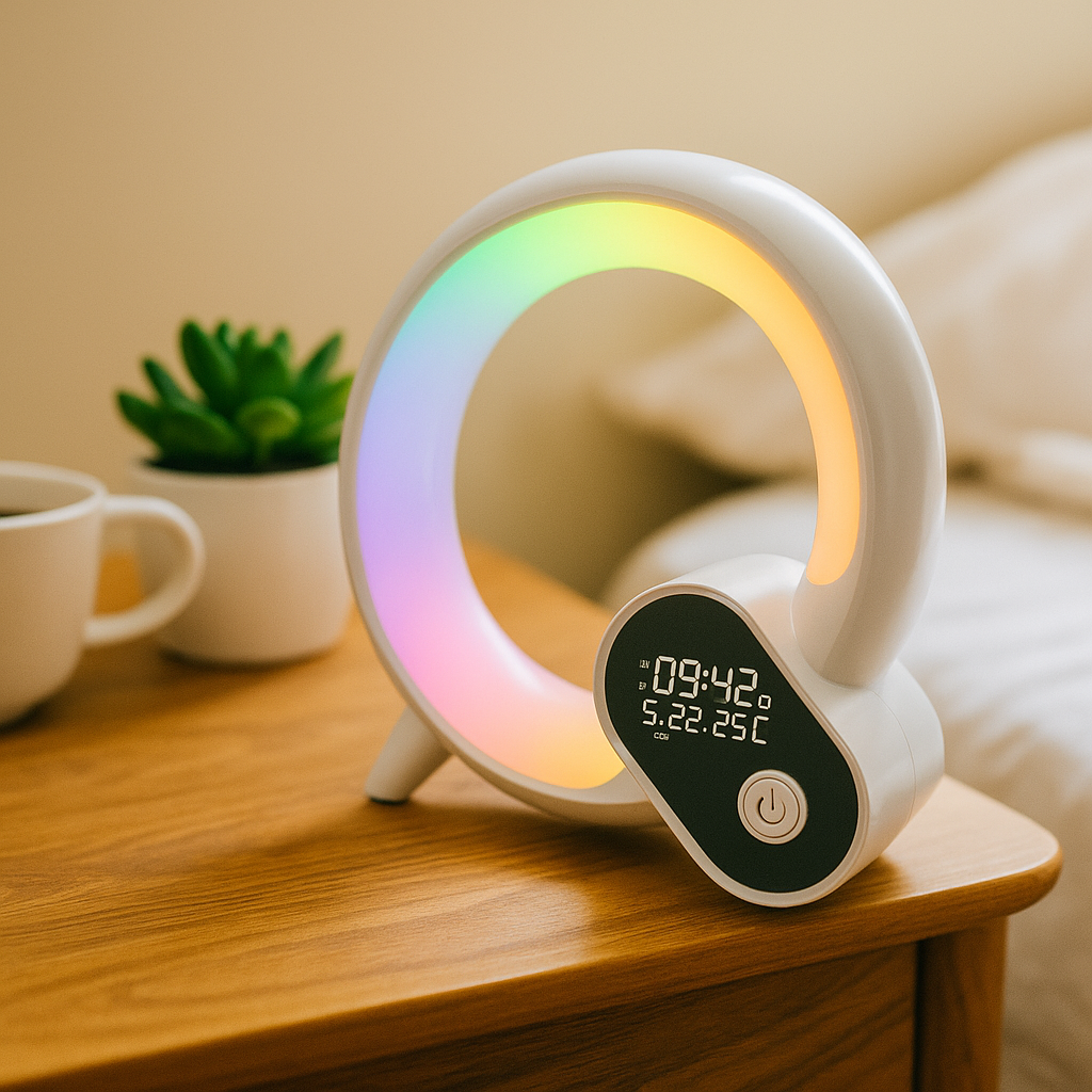 Petit Soleil du Matin – Réveil Enfant Magique, Lumière d’Aube Naturelle, Veilleuse Multicolore & Musique Douce en Bluetooth