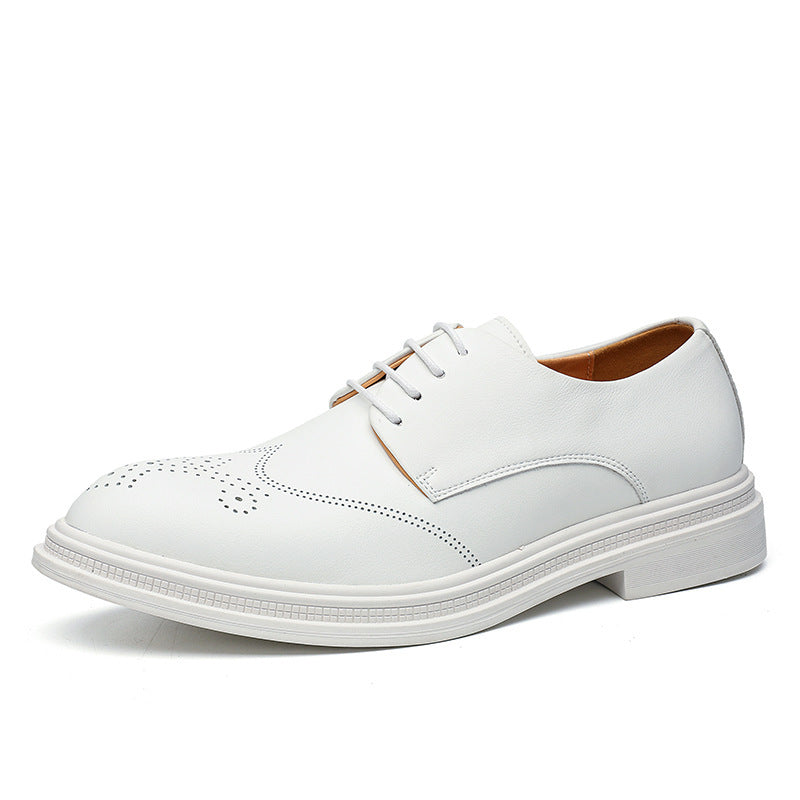 Men's Shoes British Formal Business Leather Shoes White Pointed Leather Shoes