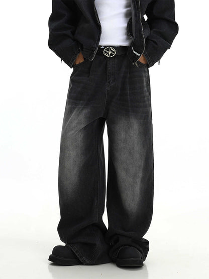 Retro Washed Jeans Men's Straight Casual Wide-leg Pants