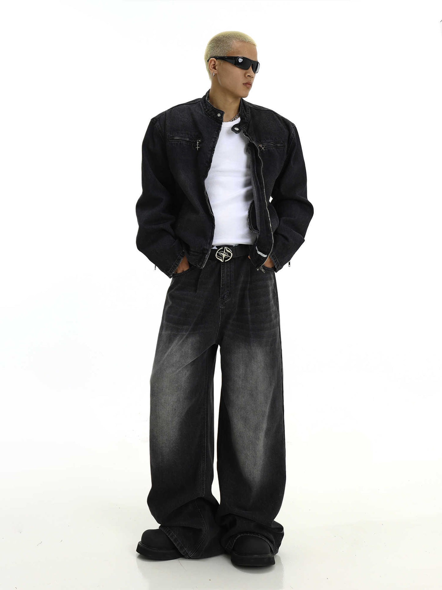 Retro Washed Jeans Men's Straight Casual Wide-leg Pants